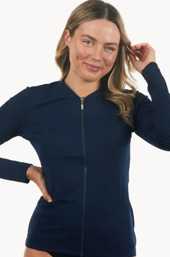 Rashies & Sunsuits^Babes In The Shade Classic Zip Long Sleeve Suntop Navy