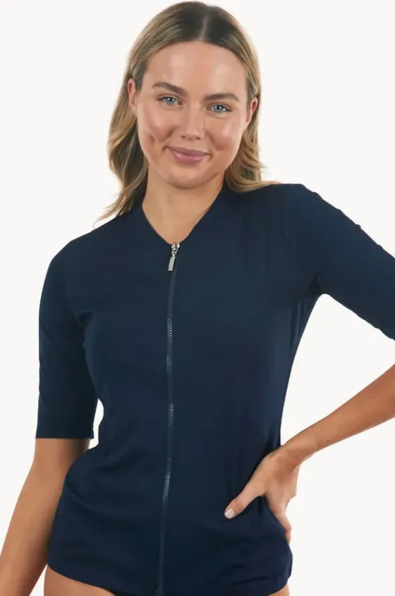 Rashies & Sunsuits^Babes In The Shade Classic Zip Short Sleeve Suntop Navy