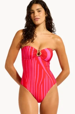 One Pieces^Seafolly Coastline Ring Front Bandeau One Piece Flame