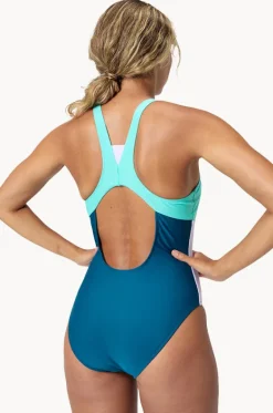 One Pieces^Speedo Colour Block Zip One Piece Teal