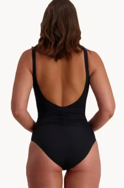 One Pieces^Moontide Contours Side Ruched Plunge One Piece BLACK