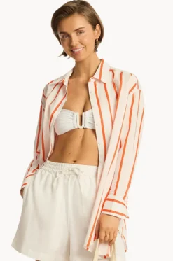 Tops^Sea Level Corfu Stripe Shirt Flame