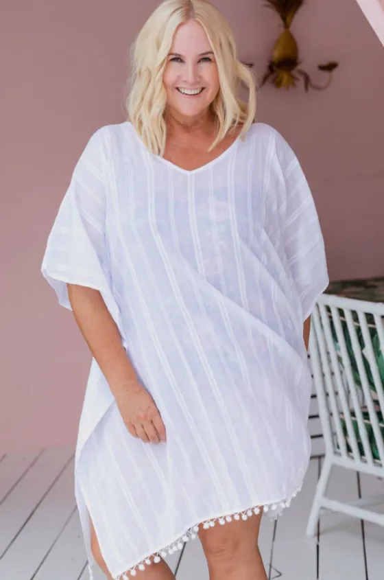 Overswim^Capriosca Cotton V Neck Kaftan WHITE