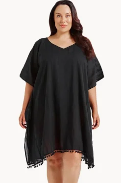 Overswim^Capriosca Cotton V Neck Kaftan BLACK