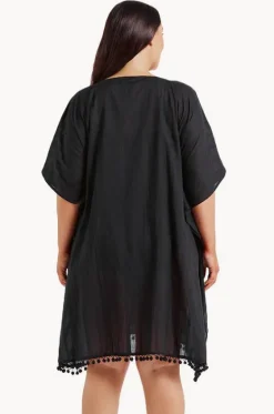 Overswim^Capriosca Cotton V Neck Kaftan BLACK
