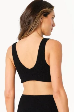Bikini Tops^Une Piece Crinkle Classic Ring V Neck Bralette Black