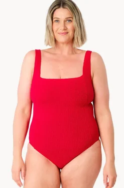 One Pieces^Une Piece Crinkle Classic Square Neck One Piece Red