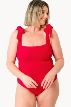 One Pieces^Une Piece Crinkle Classic Square Neck One Piece Red