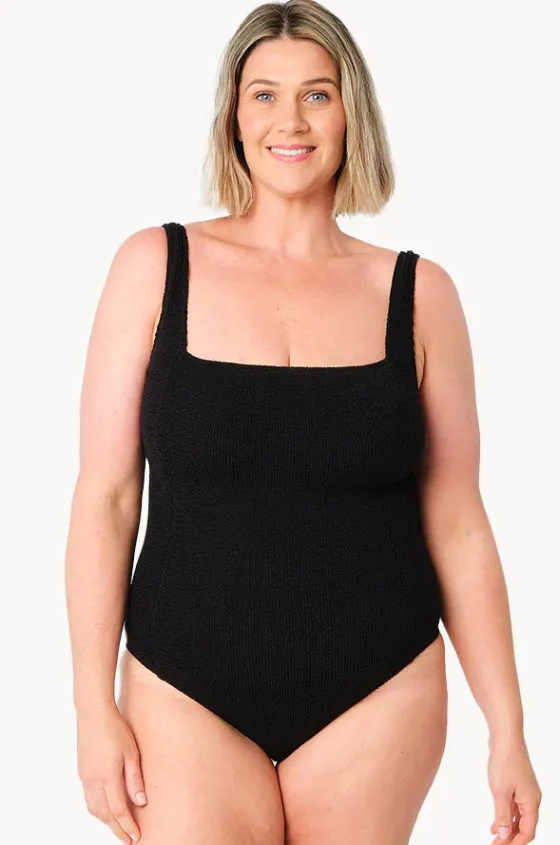 One Pieces^Une Piece Crinkle Classic Square Neck One Piece Black