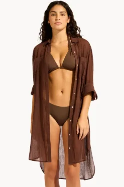 Tops^Seafolly Crinkle Twill Beach Shirt Dark chocolate