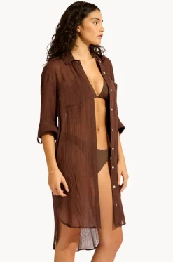 Tops^Seafolly Crinkle Twill Beach Shirt Dark chocolate