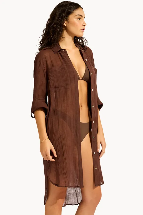 Tops^Seafolly Crinkle Twill Beach Shirt Dark chocolate
