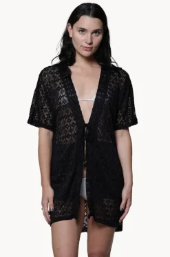Overswim^J.valdi Diamante Open Front Kimono Black
