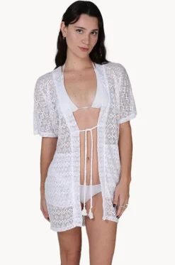 Overswim^J.valdi Diamante Open Front Kimono White