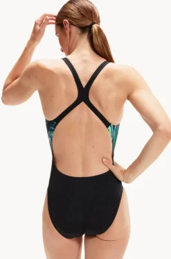 One Pieces^Speedo Digital Placement Powerback One Piece Black/green