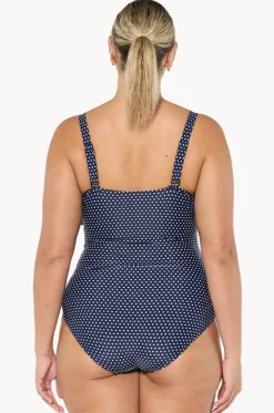 One Pieces^Capriosca Dots Frill V Neck One Piece Navy