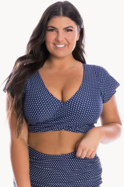 Bikini Tops^Capriosca Dots Moulded Frill Wrap Bra Navy/white