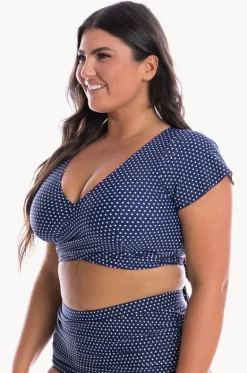 Bikini Tops^Capriosca Dots Moulded Frill Wrap Bra Navy/white