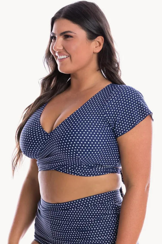 Bikini Tops^Capriosca Dots Moulded Frill Wrap Bra Navy/white