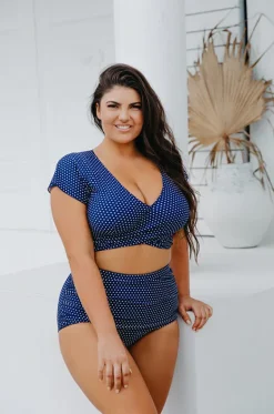 Bikini Tops^Capriosca Dots Moulded Frill Wrap Bra Navy/white