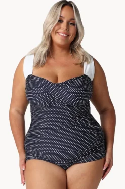 One Pieces^Capriosca Dots Skirted Retro One Piece Navy