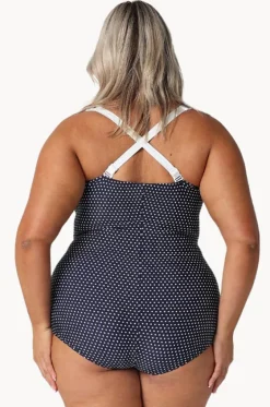 One Pieces^Capriosca Dots Skirted Retro One Piece Navy