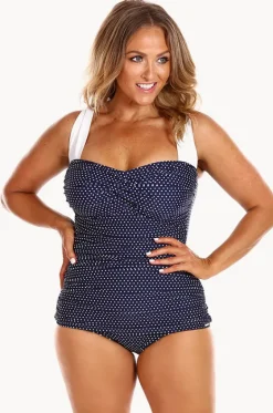 One Pieces^Capriosca Dots Skirted Retro One Piece Navy