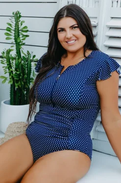 Rashies & Sunsuits^Capriosca Dots Sunsuit Navy/white