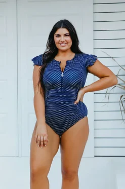 Rashies & Sunsuits^Capriosca Dots Sunsuit Navy/white