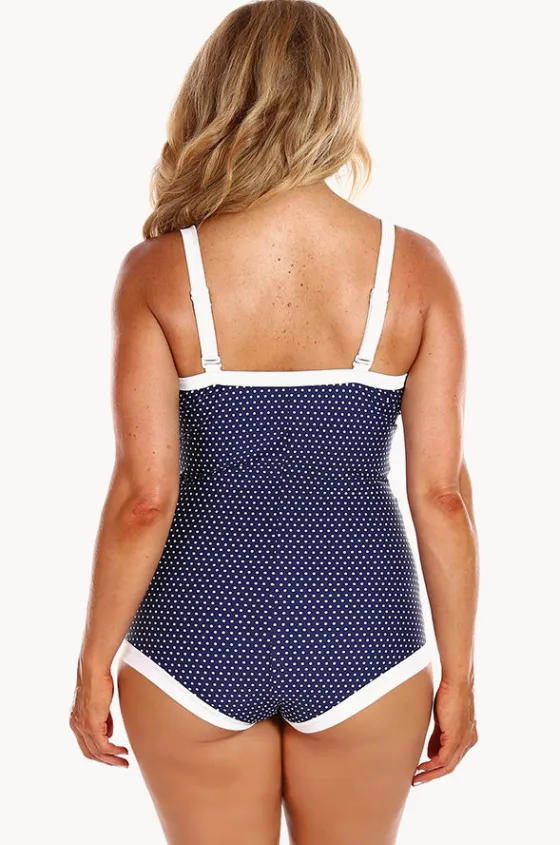 One Pieces^Capriosca Dots Tie Front Boyleg One Piece Navy/White