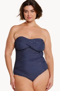 One Pieces^Capriosca Dots Twist Front Bandeau One Piece Navy/white