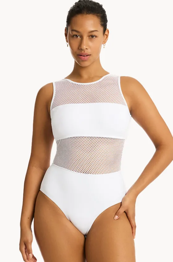 One Pieces^Sea Level Drift High Neck One Piece WHITE