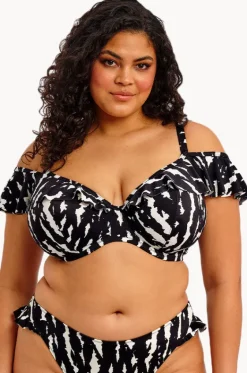 Bikini Tops^Elomi Swimwear Echo Shell G Cup Ruffle Plunge Bra BLACK