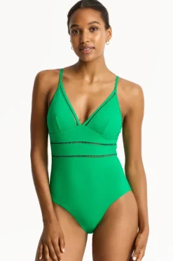 One Pieces^Sea Level Eco Essentials Cross Back Tri One Piece Kelly green