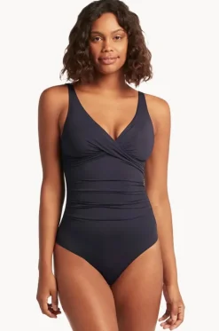 One Pieces^Sea Level Eco Essentials Cross Front One Piece Night sky