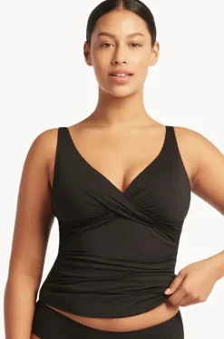 Tankini Tops^Sea Level Eco Essentials Cross Front Tankini Separate Black