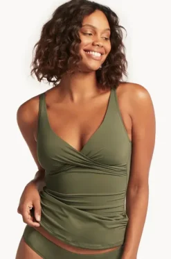 Tankini Tops^Sea Level Eco Essentials Cross Front Tankini Separate Khaki