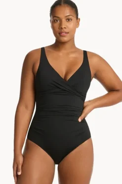 One Pieces^Sea Level Eco Essentials Cross Front One Piece Black