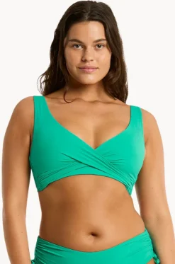 Bikini Tops^Sea Level Eco Essentials Cross Front Bra Evergreen