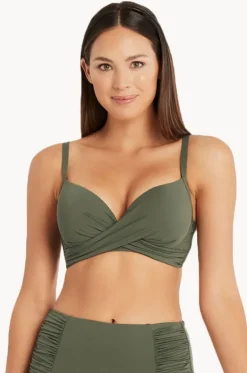 Bikini Tops^Sea Level Eco Essentials D/DD Cup Cross Front Bra Khaki