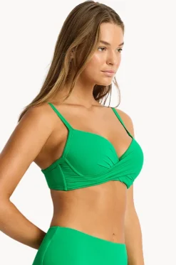 Bikini Tops^Sea Level Eco Essentials D/DD Cup Cross Front Bra Kelly green