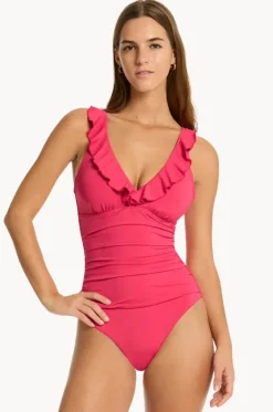 One Pieces^Sea Level Eco Essentials D/DD Cup Frill One Piece Rose