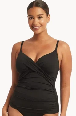 Tankini Tops^Sea Level Eco Essentials DD/E Cup Cross Front Tankini Separate Black