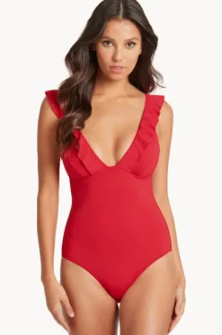 One Pieces^Sea Level Eco Essentials Frill One Piece Red