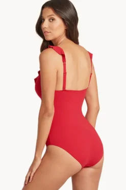 One Pieces^Sea Level Eco Essentials Frill One Piece Red