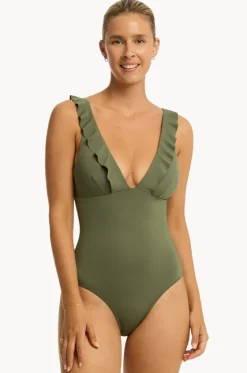 One Pieces^Sea Level Eco Essentials Frill One Piece Khaki