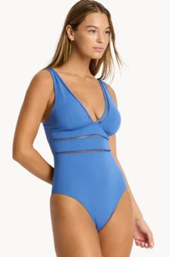 One Pieces^Sea Level Eco Essentials Spliced One Piece Denim