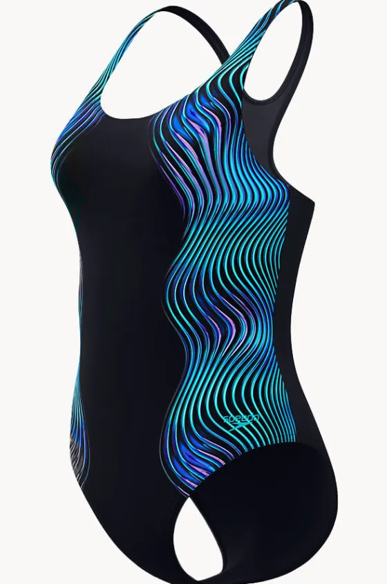 One Pieces^Speedo Engineered Print Butterfly Back One Piece Black/Cobalt