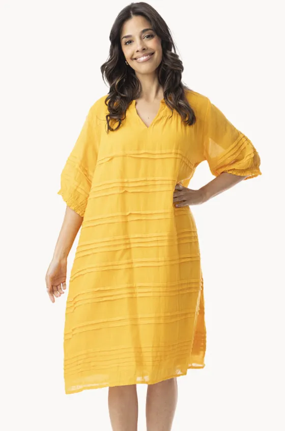 Dresses^Orientique Essentials Cotton Gauze Pleated Dress Saffron