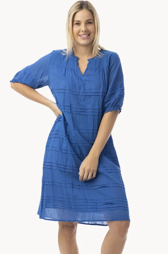 Dresses^Orientique Essentials Cotton Gauze Pleated Dress Blue